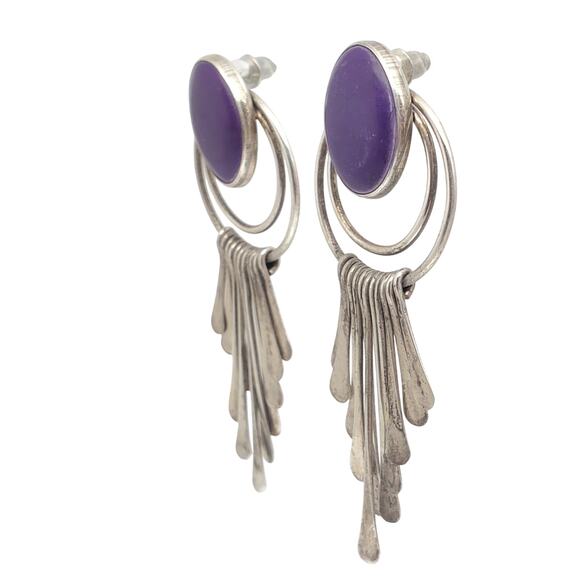 Navajo Sterling Silver Purple Earrings 925 Drop Richard Begay RB Dangle Western - Picture 2 of 7